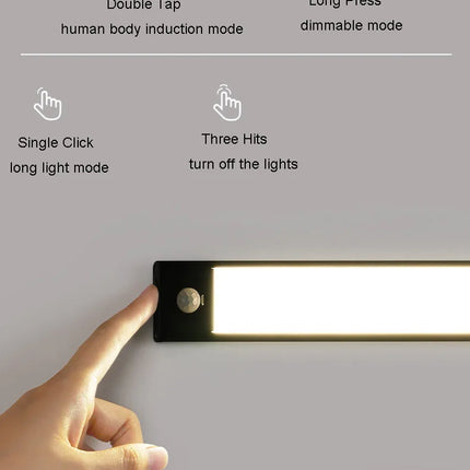 Wireless LED Night Light Motion Sensor 20 40 60 80cm USB Rechargeable Dimmable Wardrobe Lamp for Kitchen Cabinet Staircase Lamp