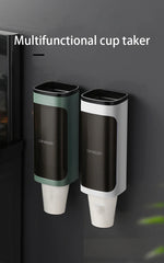 Household Wall-Mounted Automatically Drop Disposable Cup Holders Punch-Free Paper Cups Dust-Proof Drinking Fountain Racks