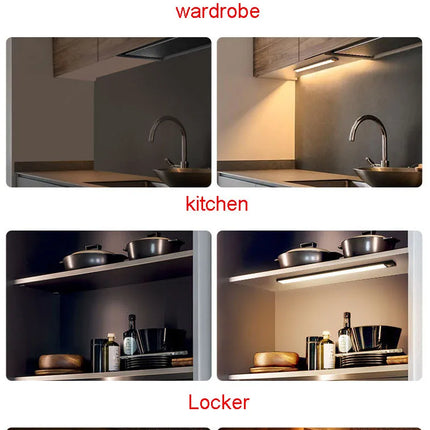 Wireless LED Night Light Motion Sensor 20 40 60 80cm USB Rechargeable Dimmable Wardrobe Lamp for Kitchen Cabinet Staircase Lamp