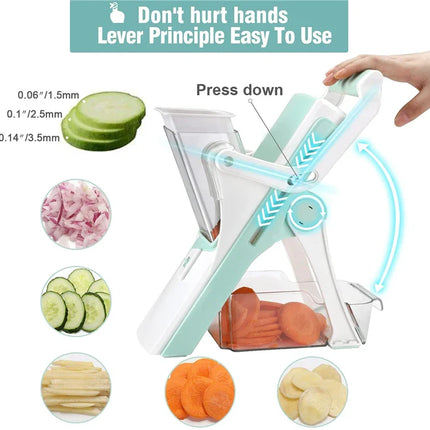 LMETJMA Adjustable Mandoline Slicer Stainless Steel Vegetable Slicer Julienne Safe Vegetable Dicer Onion Carrot Slicer KC0420
