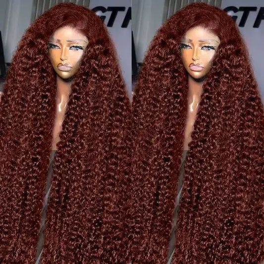 13x4 Reddish Brown Deep Wave Curly Wig Human Hair Hd Full Lace Front Wig Raw Hair hd Lace Frontal Wig for Black Women
