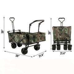 VEVOR Folding Wagon Cart W/ Adjustable Handle Bar Removable Canopy Oxford Cloth Collapsible Shopping Outdoor Camping Beach Cart