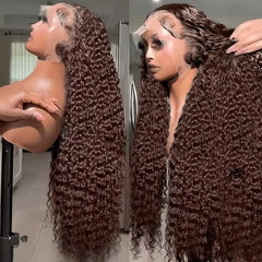 13x6 Light Brown Deep Wave Curly  HD Lace Front Wig Brazilian Remy Human Hair Glueless Lace Frontal Closure Wig for Black Women