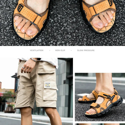 Brand Classic Mens Sandals Summer Genuine Leather Sandals Men Outdoor Casual Lightweight Sandal Fashion Men Sneakers Size 38-46