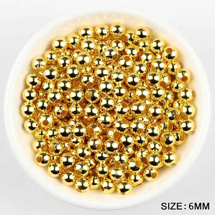 JHNBY Gold Plated Metal beads 2/3/4/5/6/8MM Round Iron Spacer Loose Beads For Jewelry Bracelets Necklace Making DIY Accessories