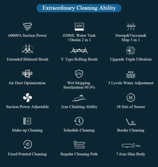 Robot Vacuum Cleaner G20S, 6000Pa Suction,Remote Upgrade, 2 in1 Wet Dry Mop, Wifi App, Smart Vaccum Auto Floor Washing for Home,