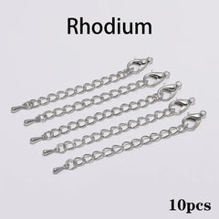 10pcs/lot 50 70mm Tone Extended Extension Tail Chain Lobster Clasps Connector For DIY Bracelet Necklace Jewelry Making Findings