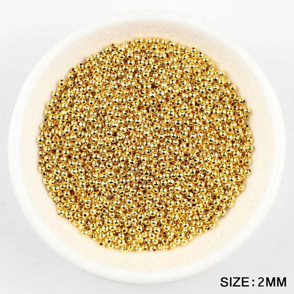 JHNBY Gold Plated Metal beads 2/3/4/5/6/8MM Round Iron Spacer Loose Beads For Jewelry Bracelets Necklace Making DIY Accessories