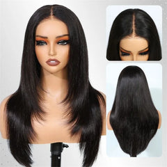 99J Straight Layer Haircut Wig 5x5 Pre-cut Lace Closure Butterfly Hair Wig Burgundy Layered Human Hair Wig Glueless