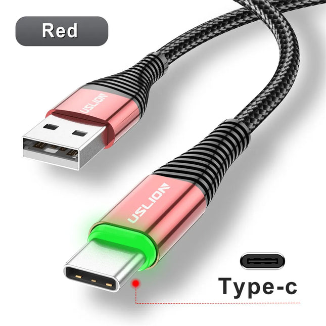 USLION LED 3A USB Type C Cable Micro USB Fast Charging Wire For Samsung Xiaomi Huawei Mobile phone Charge USB C Data Charge Cord