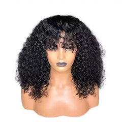 180 Density Kinky Curly Short Bob Human Hair Wig with Bangs Raw Brazilian Virgin Human Hair Afro Kinky Curly Wig for Black Women