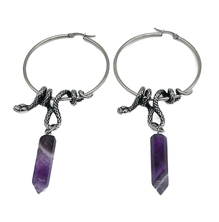 Serpent's Lair Snake Crystal Hoops