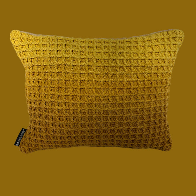 Waffle Graduated Tonal Crocheted Cushion - Ochre