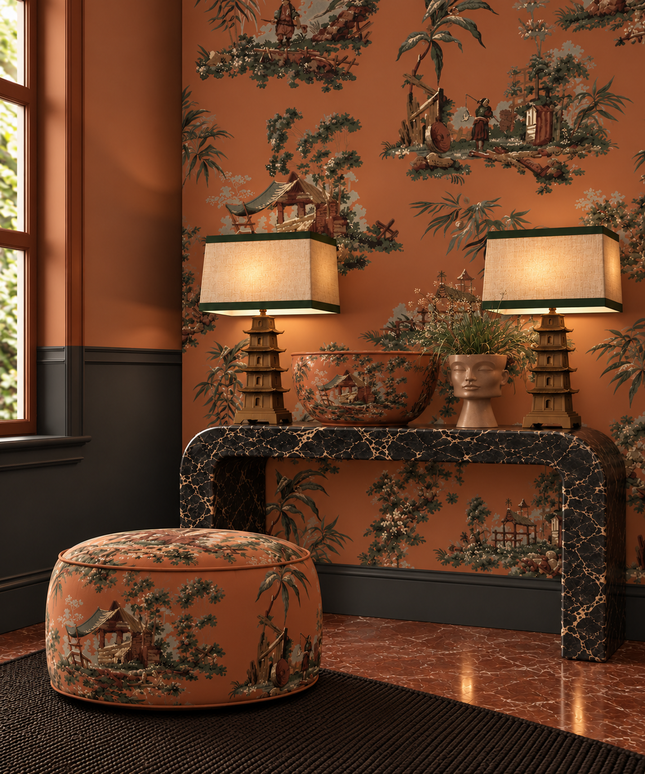 Vintage Oriental Wallpaper - Chinese Orange