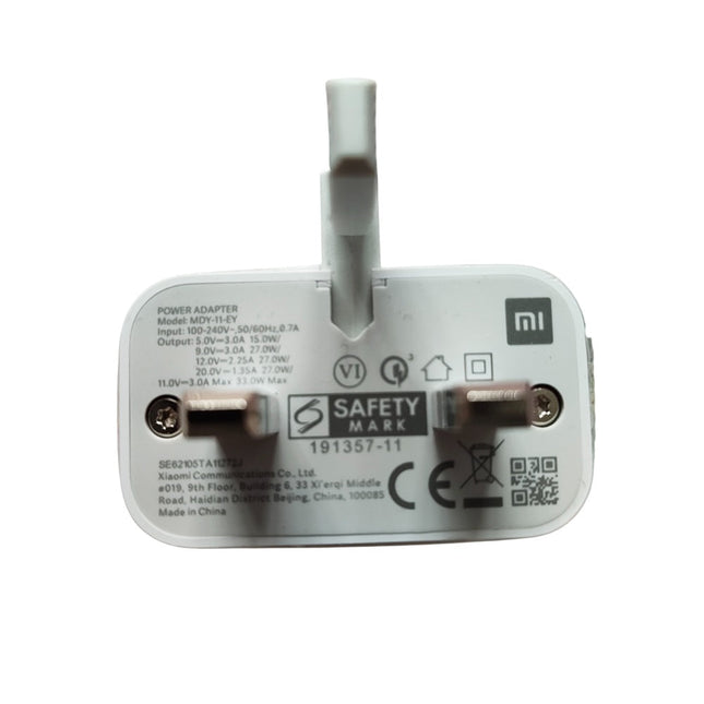 Xiaomi MDY-11-EY 33W Fast Turbo Charging Mains Plug White UK 3-Pin