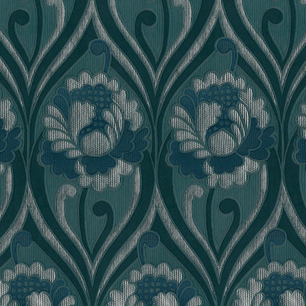 Vintage floral damask Wallpaper - Petrol