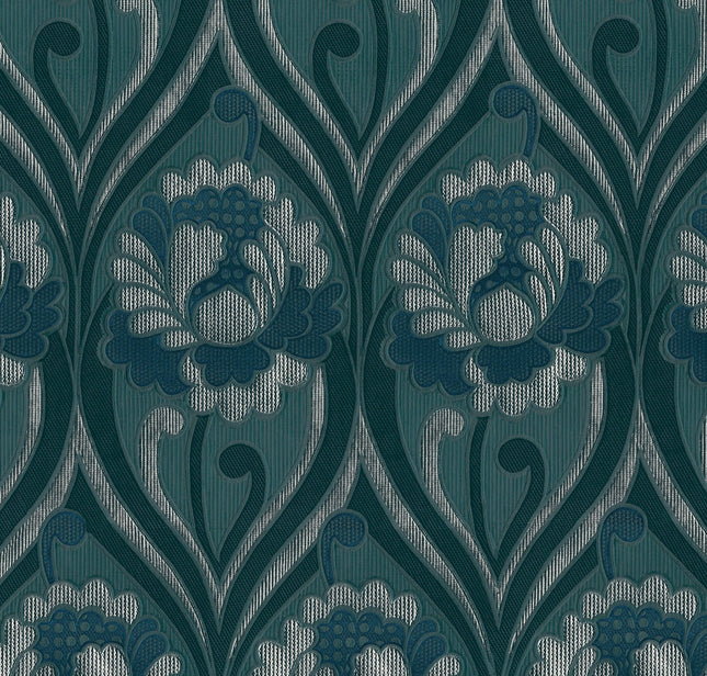 Vintage floral damask Wallpaper - Petrol