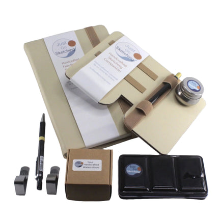 *A5 JustGoSketching Kit – 40 Pages + Companion Board + 12 Handcrafted Watercolours (Half Pans)
