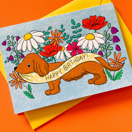 Daschund Illustrated Birthday Card