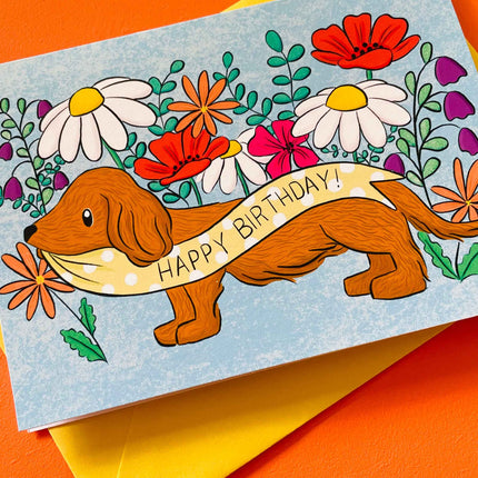 Daschund Illustrated Birthday Card