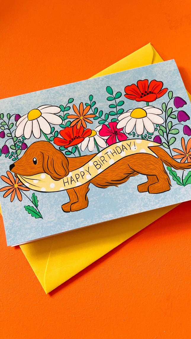Daschund Illustrated Birthday Card