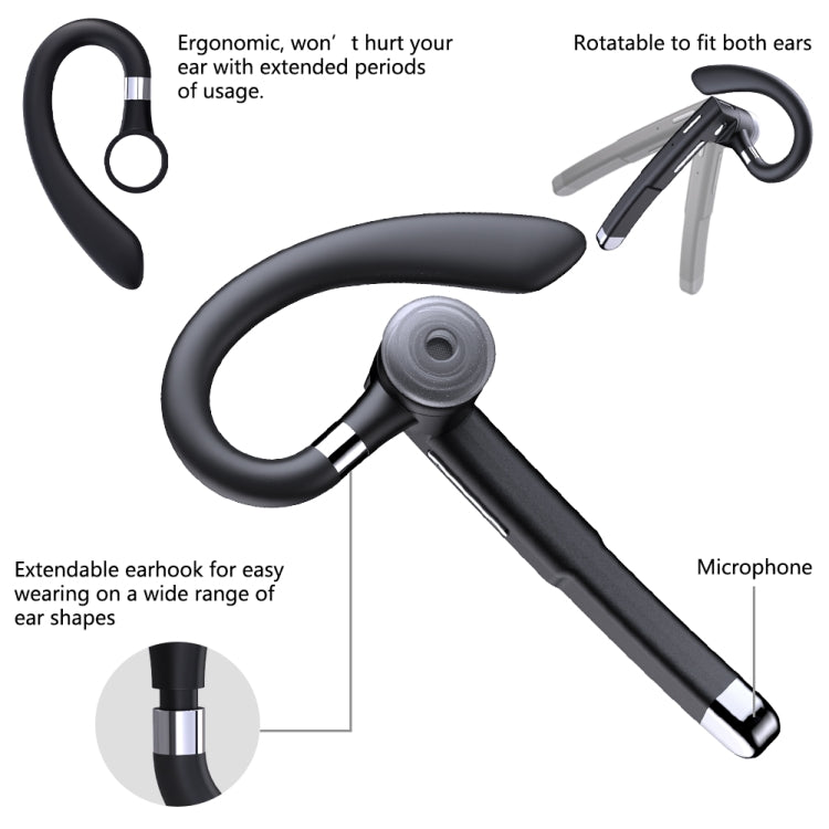 YYK-520 Single Rotatable Ear-hanging Business Bluetooth Earphone with Charging Box & Digital Display, Support Call & Redial The Last Call, YYK-520 with Charging Box