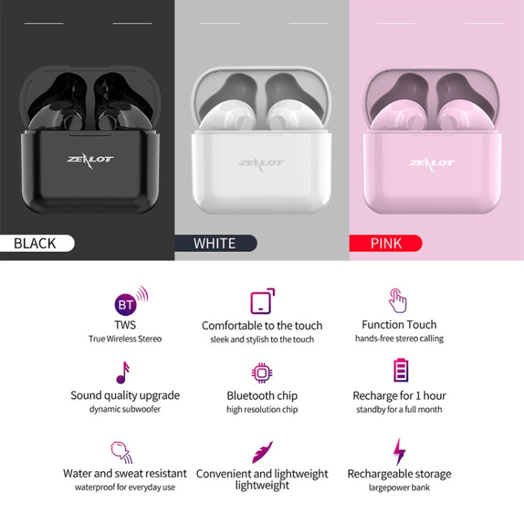 ZEALOT T3 Bluetooth 5.0 TWS Wireless Bluetooth Earphone with Charging Box, Support Touch & Call & Power Display