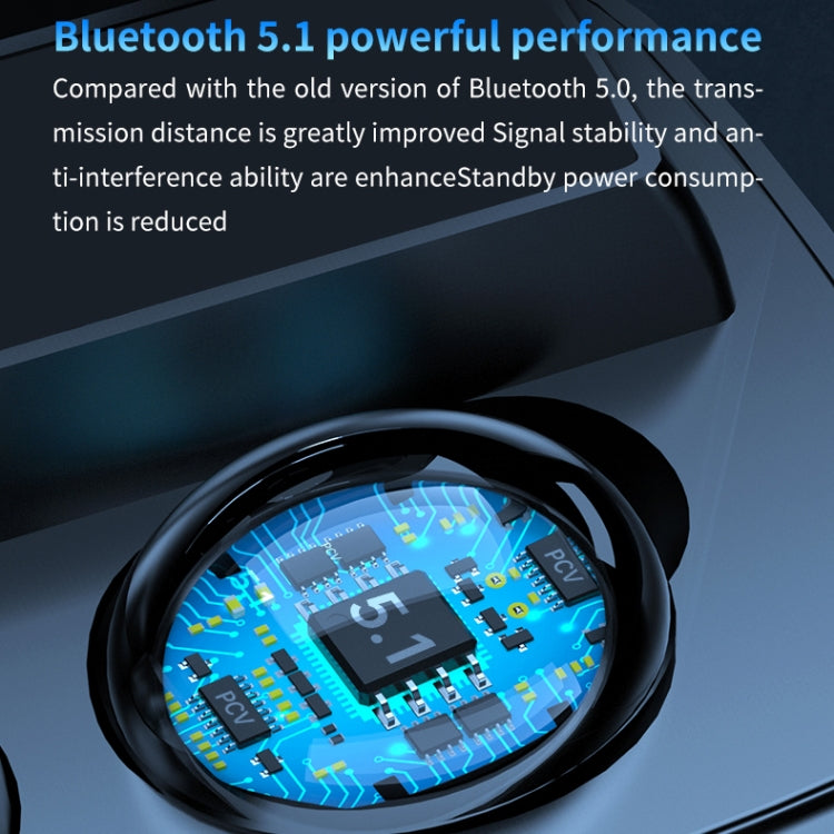 M9 Bluetooth 5.1 TWS Mirror Digital Display Wireless Bluetooth Earphone with Charging Box Flashlight , Support Touch & Siri & Battery Display, M9 (Black)