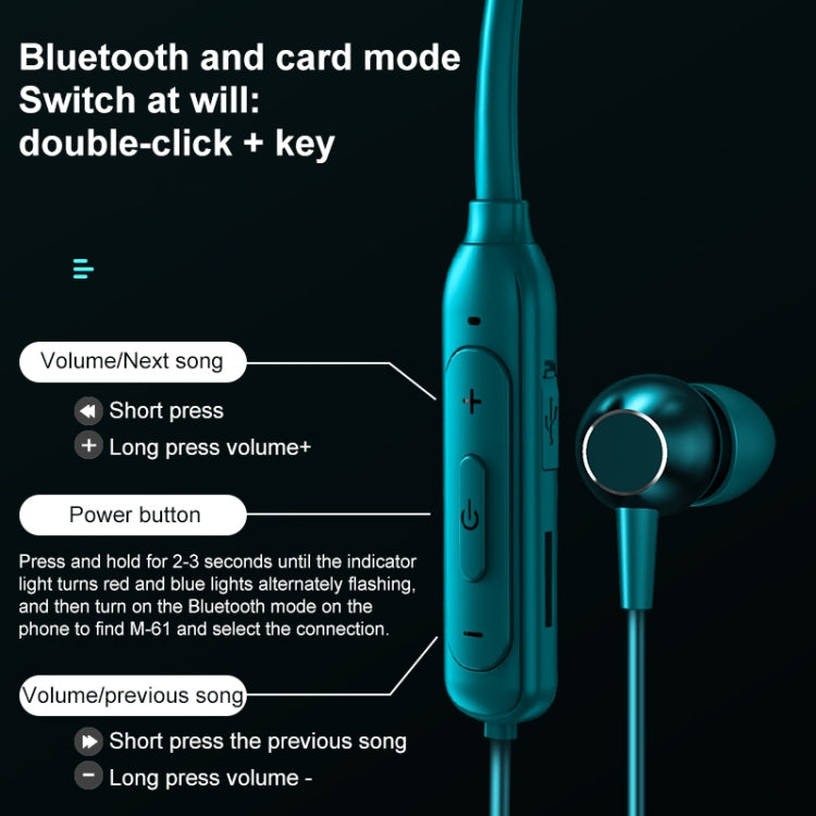 M61 Bluetooth 5.1 Business Sport Magnetic Metal Stereo Neck-mounted Bluetooth Earphone