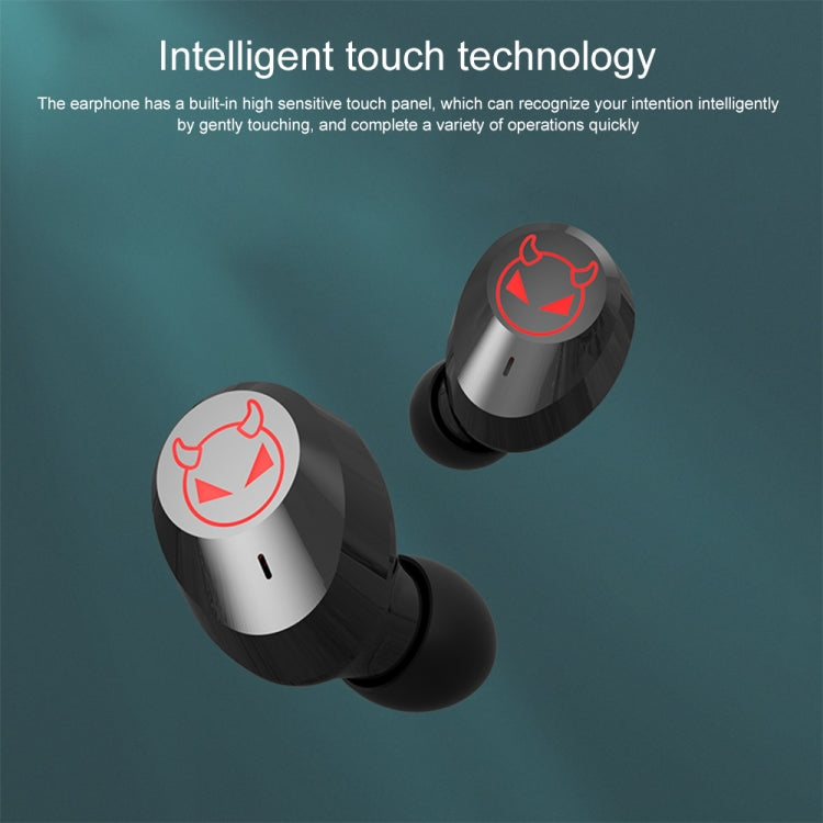 M23 Little Devil Pattern Intelligent Noise Reduction Touch Bluetooth Earphone with Three-screen Battery Display & Mirror Charging Box, Support HD Call & Siri