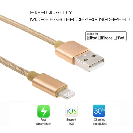 3A Woven Style Metal Head 8 Pin to USB Charge Data Cable, Cable Length: 1m, 1m 8 Pin