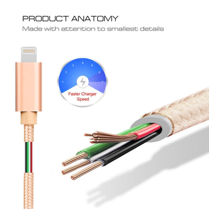 3A Woven Style Metal Head 8 Pin to USB Charge Data Cable, Cable Length: 1m, 1m 8 Pin