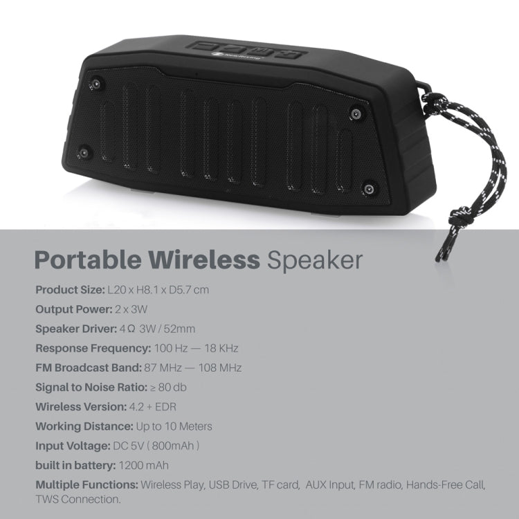 NewRixing NR-4019 Outdoor Portable Bluetooth Speaker with Hands-free Call Function, Support TF Card & USB & FM & AUX