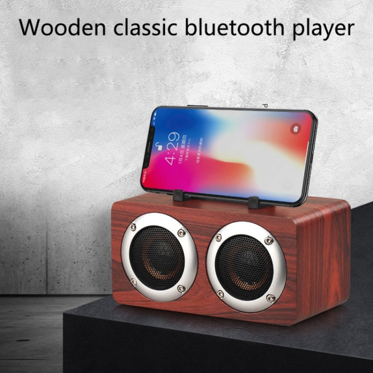 W5B Wooden Portable Dual Horn Stereo Bluetooth Speaker with Phone Holder, Support TF Card / AUX