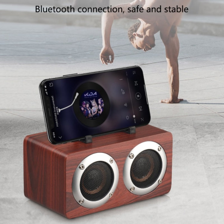 W5B Wooden Portable Dual Horn Stereo Bluetooth Speaker with Phone Holder, Support TF Card / AUX