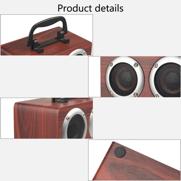 W5B Wooden Portable Dual Horn Stereo Bluetooth Speaker with Phone Holder, Support TF Card / AUX