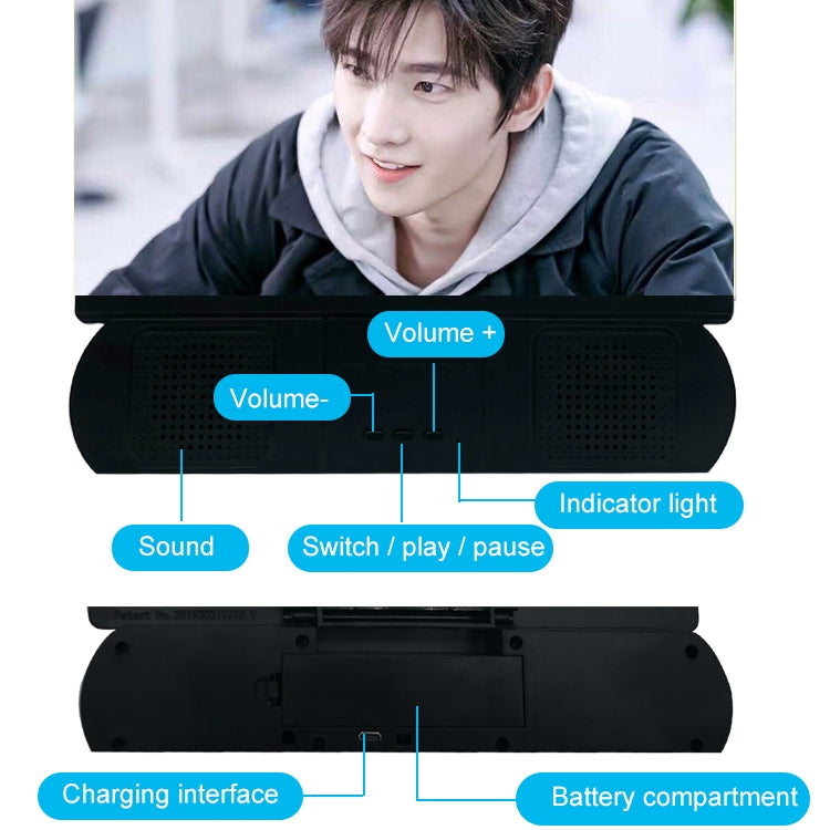 F9 10 inch Universal Chargeable Mobile Phone Screen Amplifier HD Video Amplifier with Silicone Suction Cup Stand & Bluetooth Speaker, 10 inch Black, 10 inch White