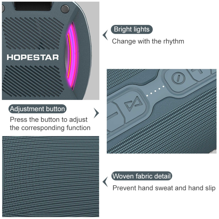 HOPESTAR H24 Pro TWS Portable Outdoor Waterproof Woven Textured Bluetooth Speaker with Rhythm Light, Support Hands-free Call & U Disk & TF Card & 3.5mm AUX & FM, H24 Pro Black, H24 Pro Grey, H24 Pro Blue, H24 Pro Red