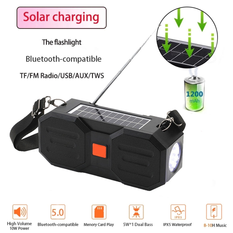 T&G TG634 Outdoor Solar Power Bluetooth Wireless Speaker with FM / Flashlight / TF Card Slot