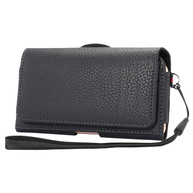 Universal Litchi Texture Vertical Flip Thwartwise PU Leather Case / Waist Bag with Back Splint & Card Slots & 15cm Lanyard for  iPhone 8 & 7  & 6s & 6, Galaxy SIV & SIII, Xiaomi Redmi 3 & 3X, Size: 14.3 x 7.5 x 1.5 cm