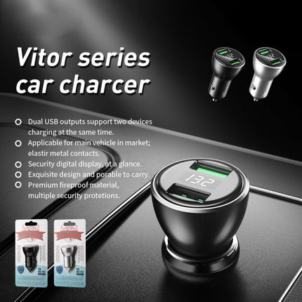 REMAX RCC106 Vitor Series 3.4A Dual USB Interface Car Charger with Digital Display, with Digital Display Silver