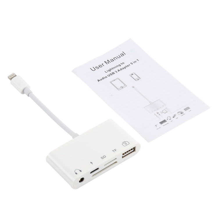 5 in 1  8 Pin to USB HUB And USB-C / Type-C And 3.5mm Earphone And SD And TF Card Reader