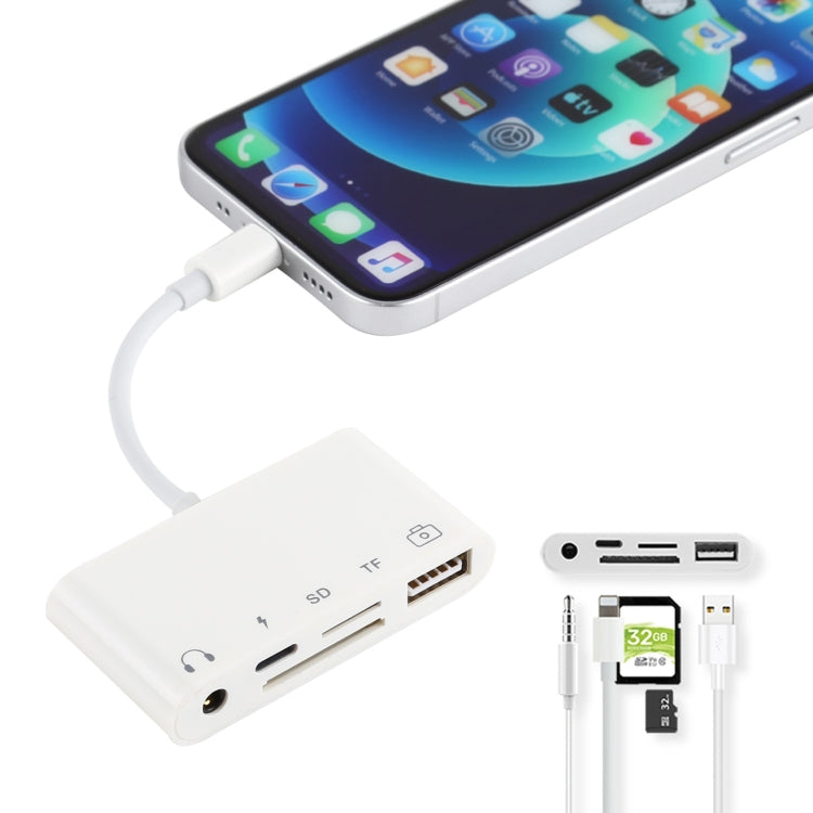 5 in 1  8 Pin to USB HUB And USB-C / Type-C And 3.5mm Earphone And SD And TF Card Reader