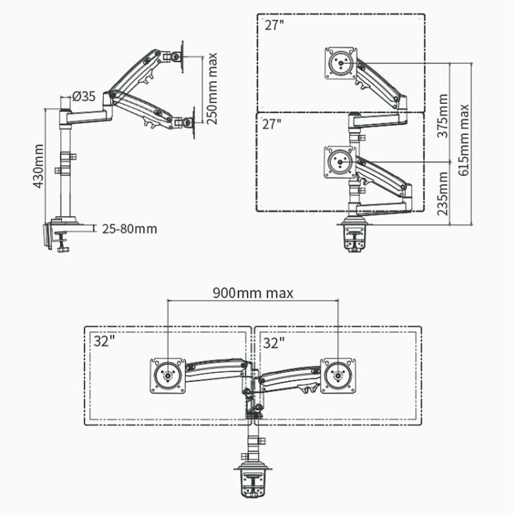 NB H180 Column Type Dual-screen Monitor Holder Desktop Rotating Lifting Computer Monitor Base Hanger, NB H180