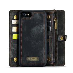 CaseMe for  iPhone 8 & 7  Multifunctional Leather Billfold with Detachable Magnetic PC Back Protective Case & Holder & 10 Card Slots & 3 Cash Slots & 1 Zipper Wallet & 2 Photo Frames & 3 Magnetic Clasps