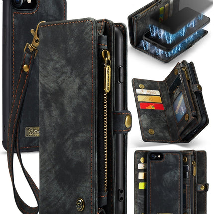 CaseMe for  iPhone 8 & 7  Multifunctional Leather Billfold with Detachable Magnetic PC Back Protective Case & Holder & 10 Card Slots & 3 Cash Slots & 1 Zipper Wallet & 2 Photo Frames & 3 Magnetic Clasps
