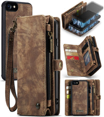 CaseMe for  iPhone 8 & 7  Multifunctional Leather Billfold with Detachable Magnetic PC Back Protective Case & Holder & 10 Card Slots & 3 Cash Slots & 1 Zipper Wallet & 2 Photo Frames & 3 Magnetic Clasps
