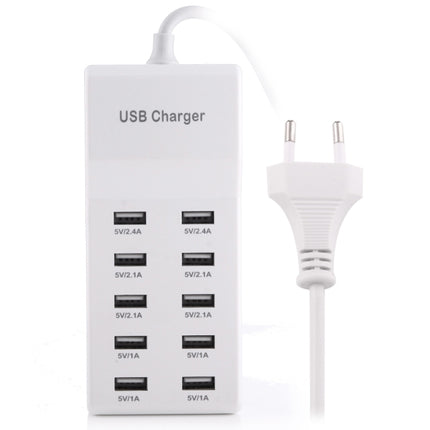 5V 2.4A / 2.1A / 1A 10-Port USB Charger Adapter, EU Plug