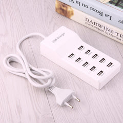 5V 2.4A / 2.1A / 1A 10-Port USB Charger Adapter, EU Plug