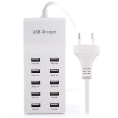 5V 2.4A / 2.1A / 1A 10-Port USB Charger Adapter, EU Plug